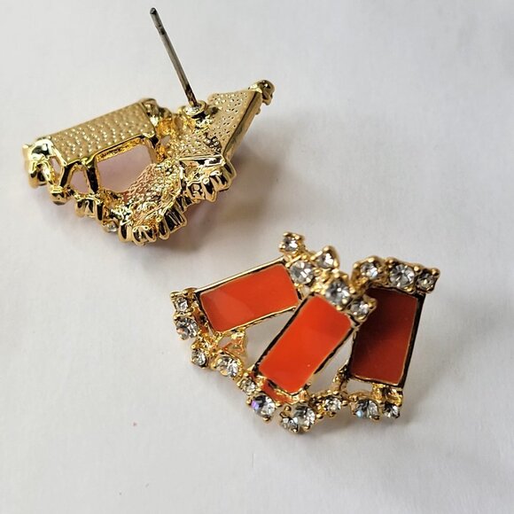 Orange Rectangle Small Earrings Mini Earrings - Picture 4 of 8